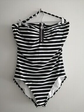 Michael Kors Stripe One Piece Swim Bathing Suit Removable Strap Plus Size 14